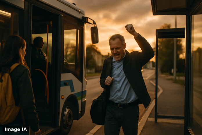 Un bus de la ligne R2 s'arrête au nouvel arrêt aménagé pour la rentrée scolaire à Saint-Dizier.