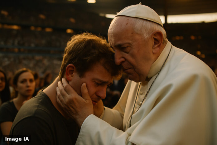 Pape Léon XIV s'adressant à 80 000 jeunes rassemblés au Stade de France.