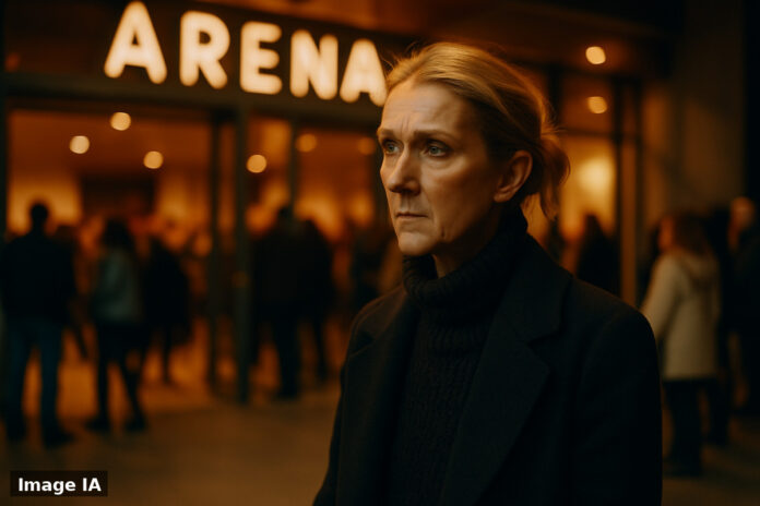 Céline Dion sur scène à la Plénitude Arena de Nanterre devant son public.