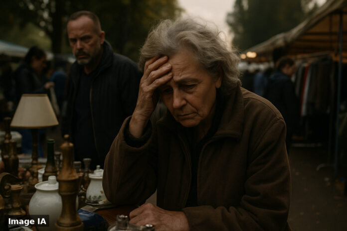 Des vendeurs et acheteurs parcourent les étals de brocante au parc des Sévines.