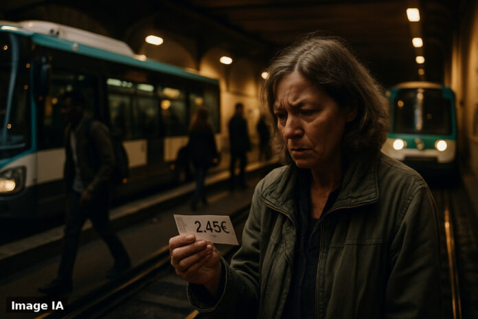 Un voyageur consulte un plan du métro parisien tandis qu'un tarif unifié s'affiche sur un écran numérique.