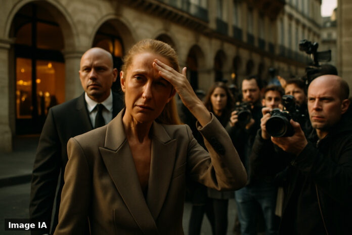 Céline Dion sur scène à Paris, microphore à la main, illustrant l'impact fiscal des grands concerts.